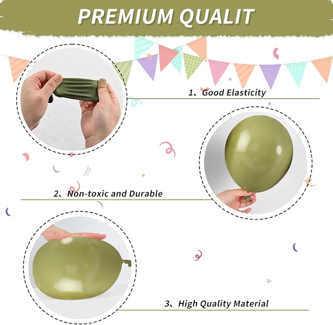 Sage Green Balloons, Sage Balloons Retro White Pearl Light Green Balloon - Image 6