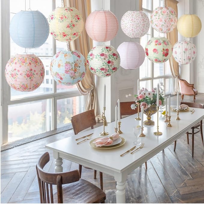 Baquler 12 Pcs Floral Paper Lanterns Tea Party Decorations 10 Inch Wildflower - Image 6