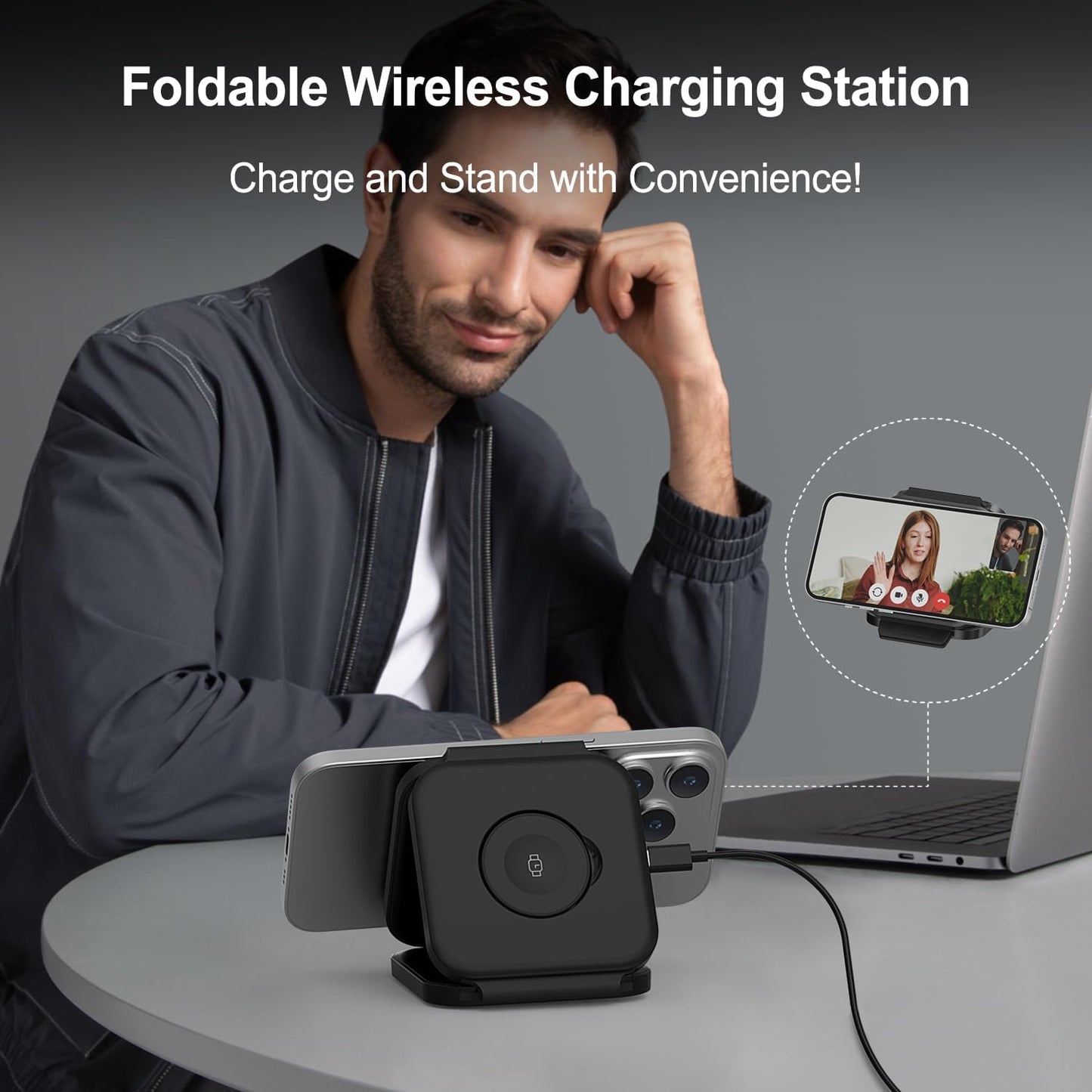 Wireless Charging Station for Apple Multiple Devices - 3 in 1 Foldable Magnetic Wireless Charger - Travel Charging Pad for iPhone 16 15 14 13 12 Pro Max Plus Watch & AirPods (Black)