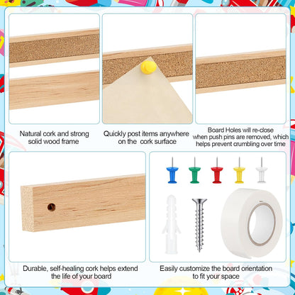 5 Pcs 48" x 1" Cork Strips Bulletin Bar Strips for Wall Bulletin Board Aluminum Trim Brown Cork Boards with Accessories for Paste Notes Photos Classroom Office Holiday Decor