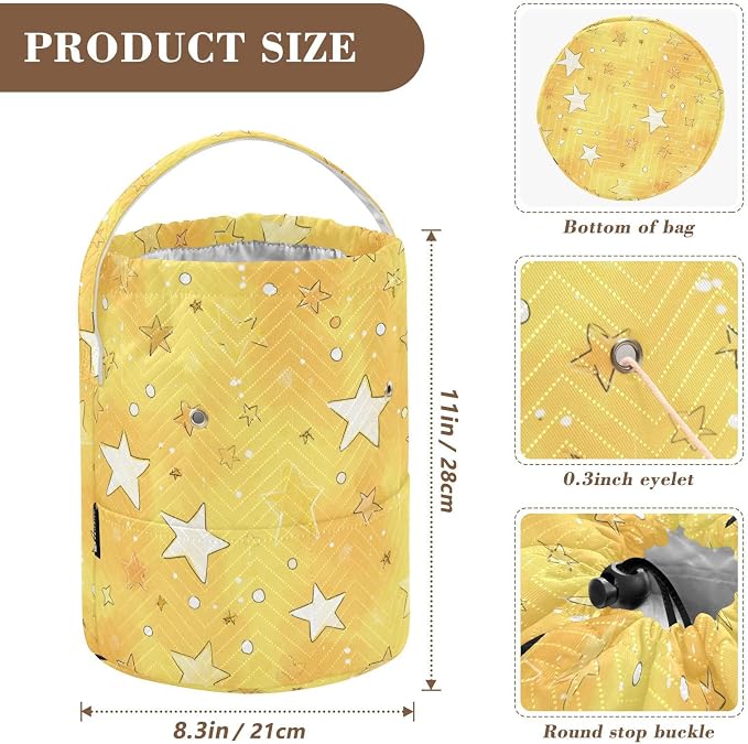 Cartoon Golden Stars and Dots Yarn Bag Small Crochet Bag Drawstring Yarn - Image 3