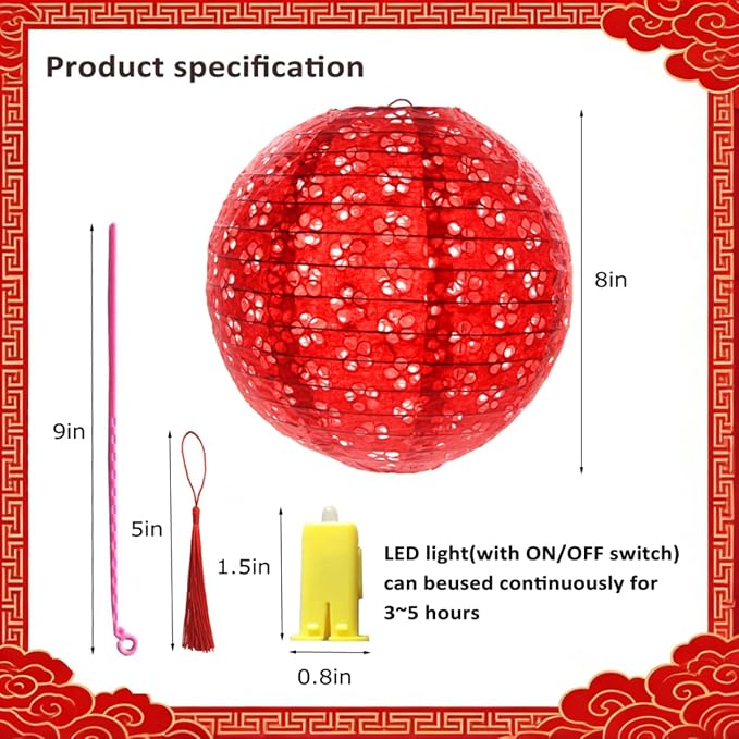 12Pcs Chinese Lunar New Year Decorations 2026 Chinese Paper Lanterns Decorative - Image 6