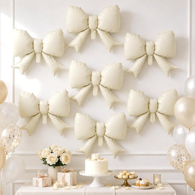 8Pcs White Bow Foil Balloons, 21Inch Cream White Bow Shaped Balloons - Image 3