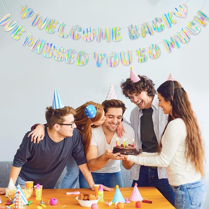 Iridescent Welcome Back We Missed You So Much Banner, Holographic Welcome Back - Image 5