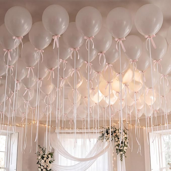 Gejoy 63 Pcs Ceiling Balloons Kit 12'' Pearl White Balloons by Gejoy