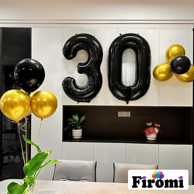 FIROMI 30 Number Balloons Black Big Mylar Foil 30th Balloon Numbers 40-inch | - Image 4