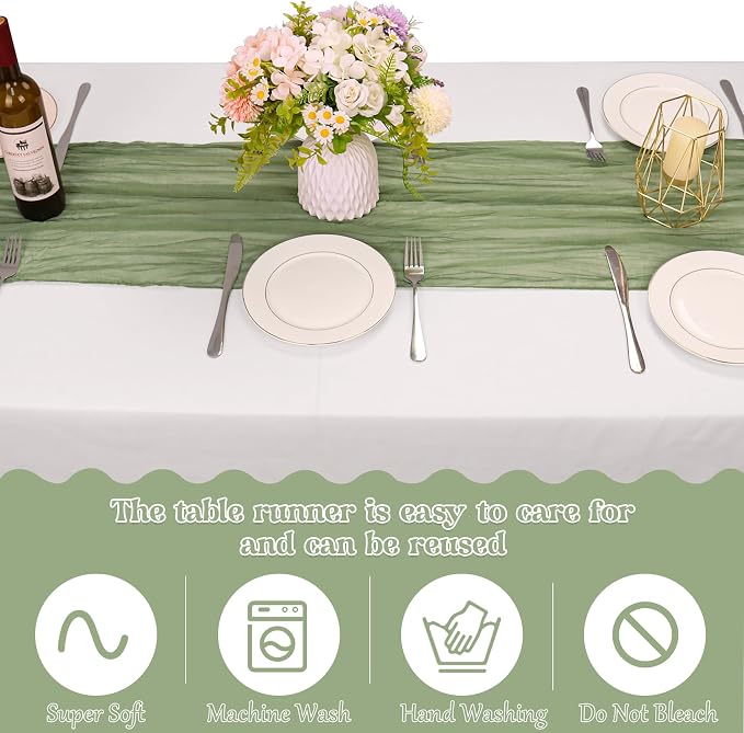 10 Pack Sage Green Cheesecloth Table Runner 6FT Boho Gauze Fabric Table Runner - Image 4