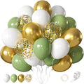 Sage Green White Gold Balloons 12 Inch 60 Pcs Metallic Gold Confetti Latex by Searchbyoccasioncolorsize