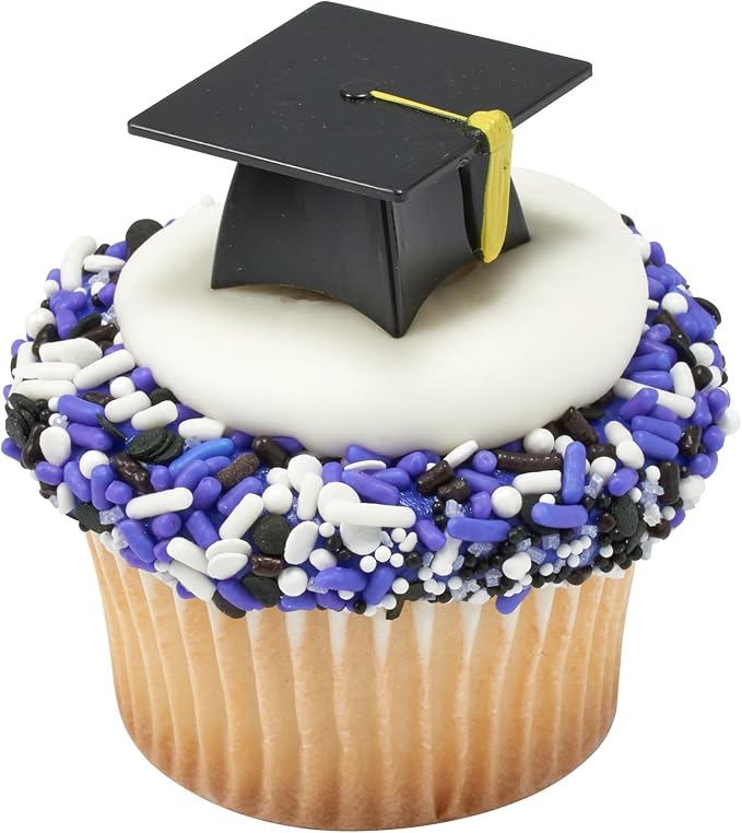 DecoPac Grad Hat Cupcake Toppers, 24 Graduation Cake Pics, Food Safe Cake - Image 6