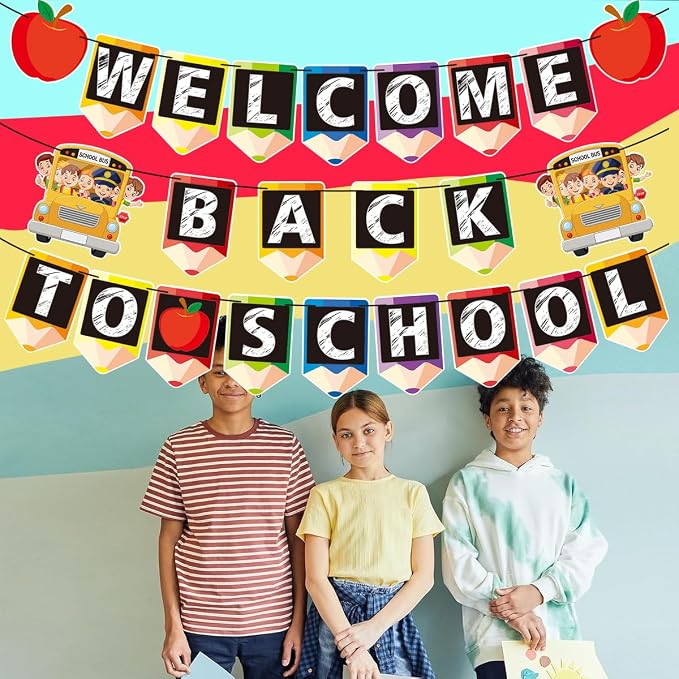 Welcome Back to School Decorations Banner Welcome Pencil Apple Decor Happy - Image 6