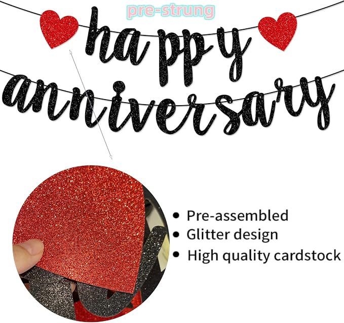 Pre-Strung Happy Anniversary Banner Bunting Hanging Sign Garland - Image 6