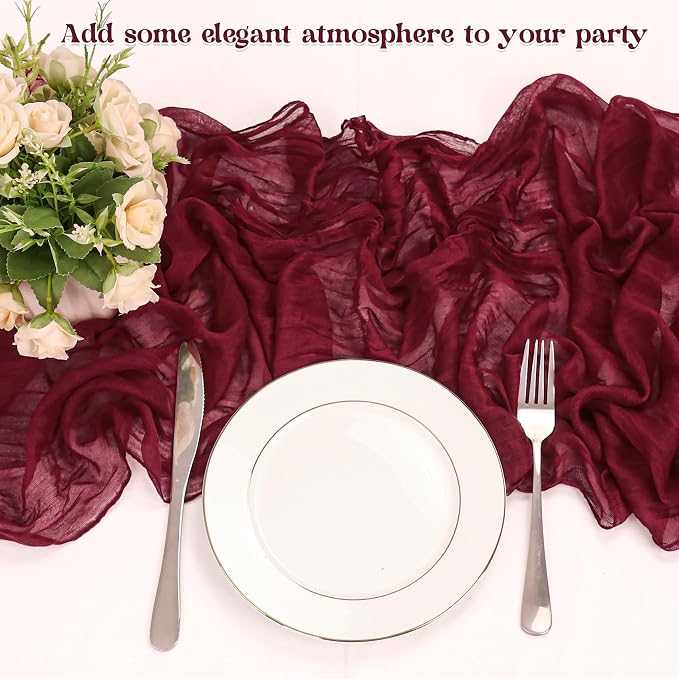 10 Pack Burgundy Cheesecloth Table Runner 10FT Boho Gauze Fabric Table Runner - Image 5