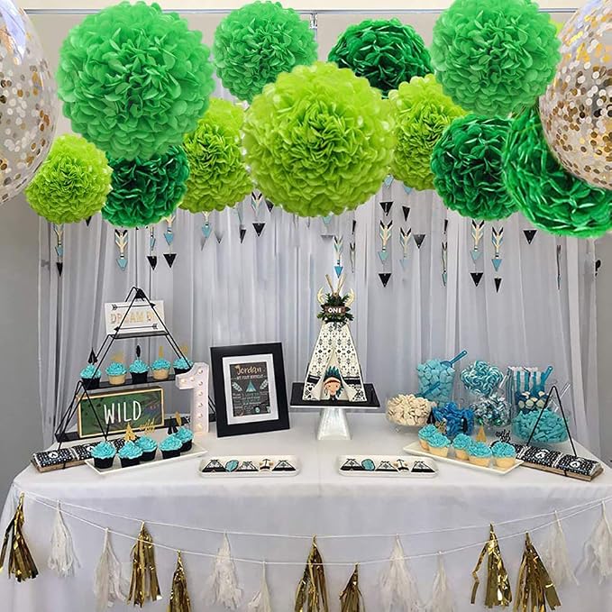 Lucky Green Tissue Paper Pom Poms, St. Patrick's Day Party Decoration Kit 21pcs - Image 4