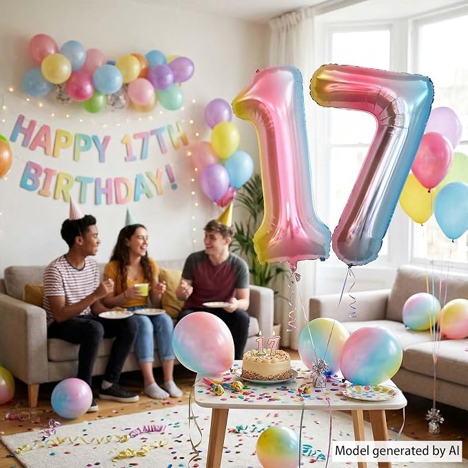 Rainbow Ombre Number 17 Balloon 40 Inch Pastel Foil Decor - Image 2