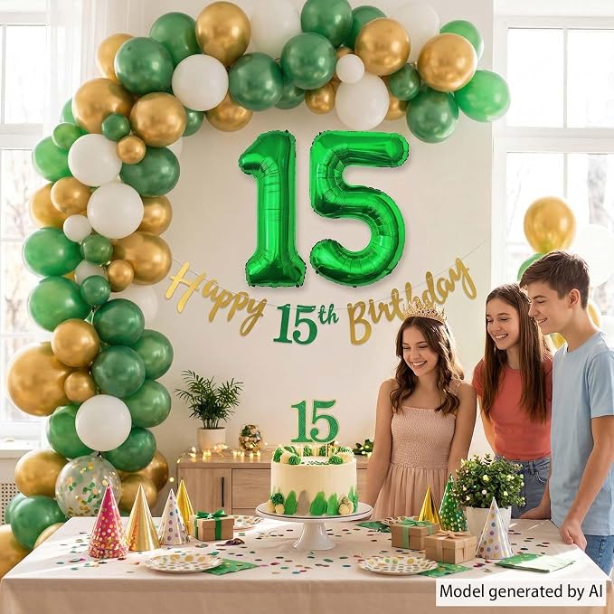 Green Number 15 Balloon 40 Inch, Shiny Foil Duo - Image 2
