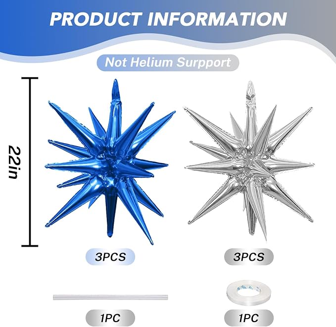 HILAVO 6PCS Blue Silver Star Balloons, 22Inch Large Navy Blue Silver Star - Image 2