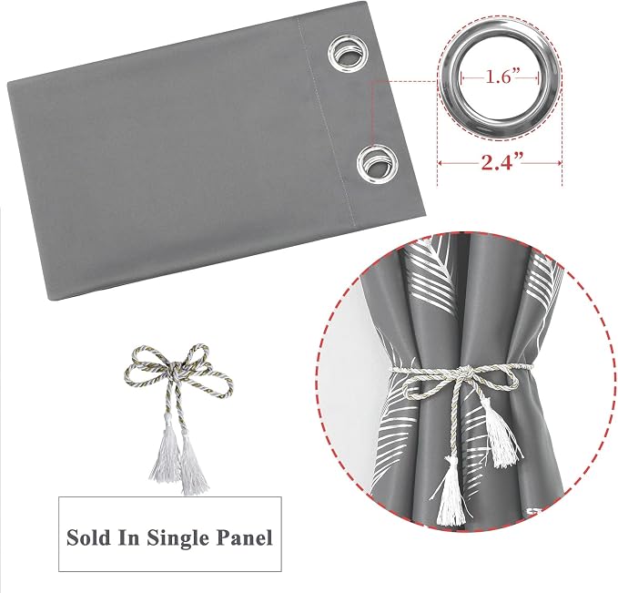 Grey Blackout Curtain for Dining Room 100W x 108L Inch Long Silver Palm Tree - Image 7