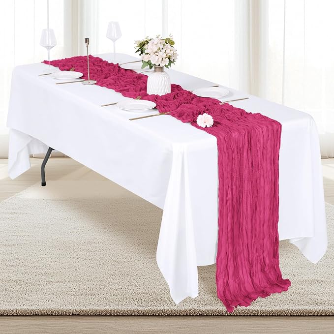 6 Pack Hot Pink Cheesecloth Table Runner 17x108 Inch Semi Sheer Boho Gauze - Image 3