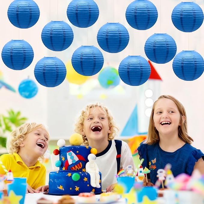 Blue Round Paper Lanterns Chinese Japanese Hanging Ceiling Decorations - Image 7