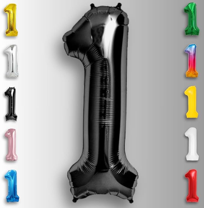 Black Number Balloon 1 Mylar Foil Balloons 40 inch - Image 3