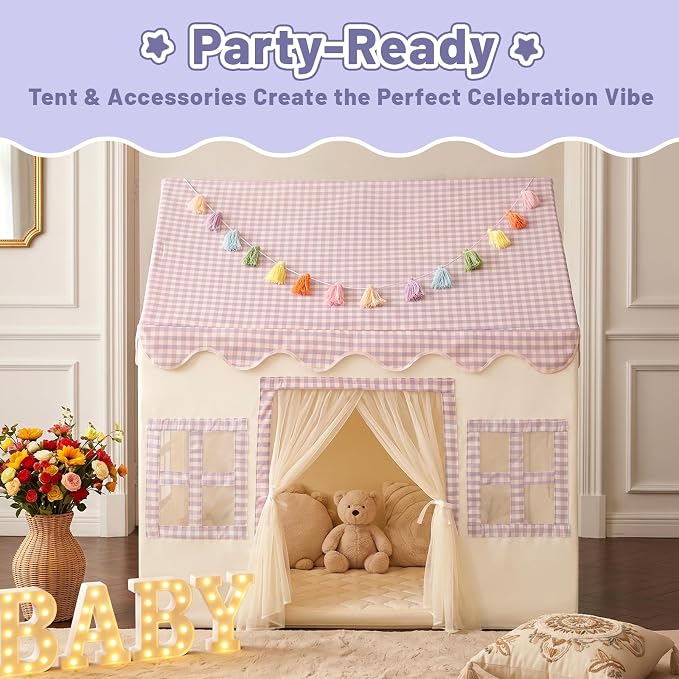 Kids Play Tent Indoor: with Mat, Tassel Garland - Image 6