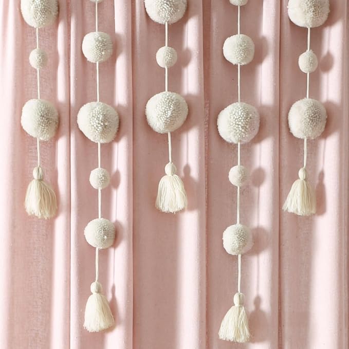Lush Decor Boho Pom Pom Tassel Linen Textured Window Curtain Panel, Single 52" - Image 3