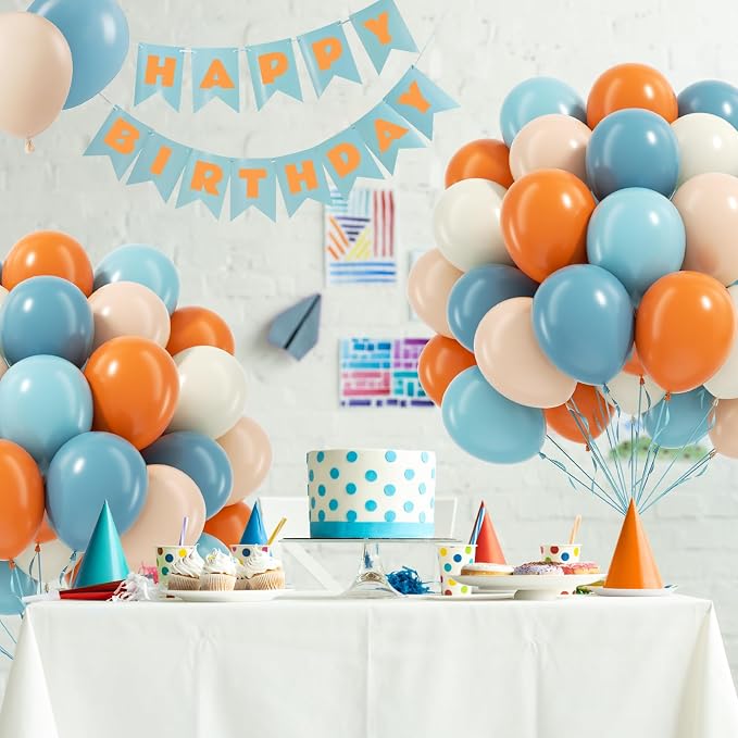 60pcs 12inch Blue and Orange Balloons, Dusty Blue Orange Sand White Nude - Image 7