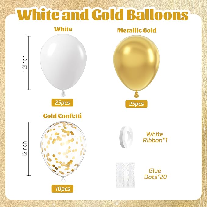 60pcs Gold and White Balloons 12inch - Image 2
