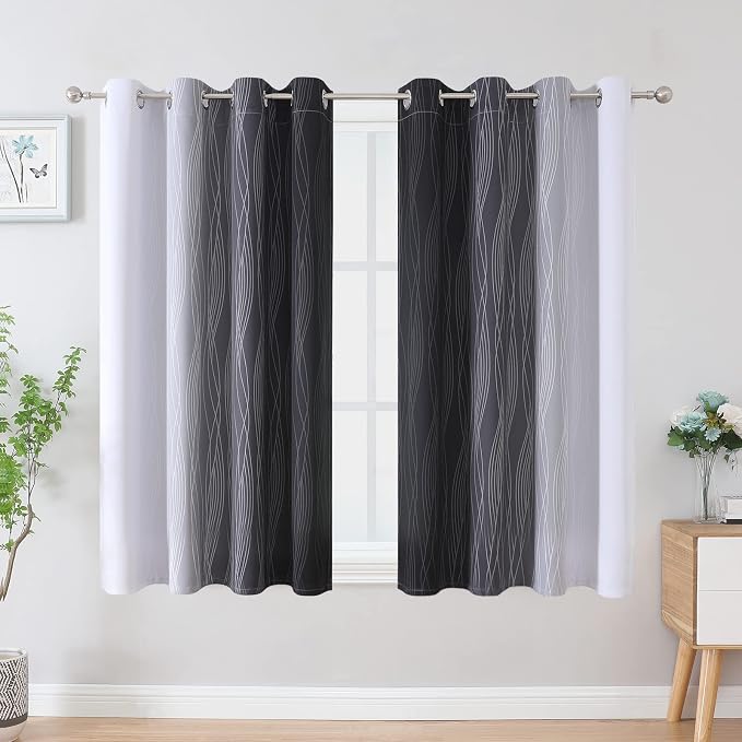 Ombre Greyish White and Black Blackout Curtains & Drapes 45 Inch Length 2 Panels - Image 2