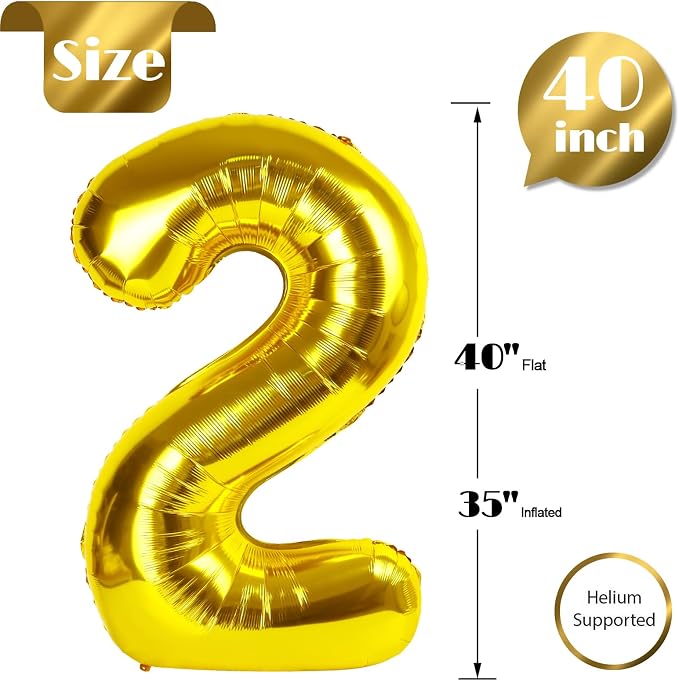 Gold 2 Balloon - Number Balloon 40 Inch, 2st Gold Birthday Decorations | Giant - Image 6