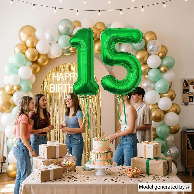 Green Number 15 Balloon 40 Inch, Shiny Foil Duo - Image 6