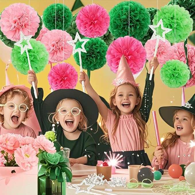 Capesaro Pink and Green 12PCS Paper Pom Poms Party Decorations - Image 2