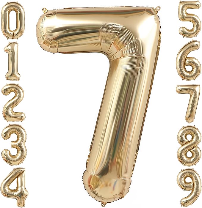Champagne Gold 7 Balloon, 40 Inch Light Gold Number 7 Balloon Big Foil Mylar by BBPOOL