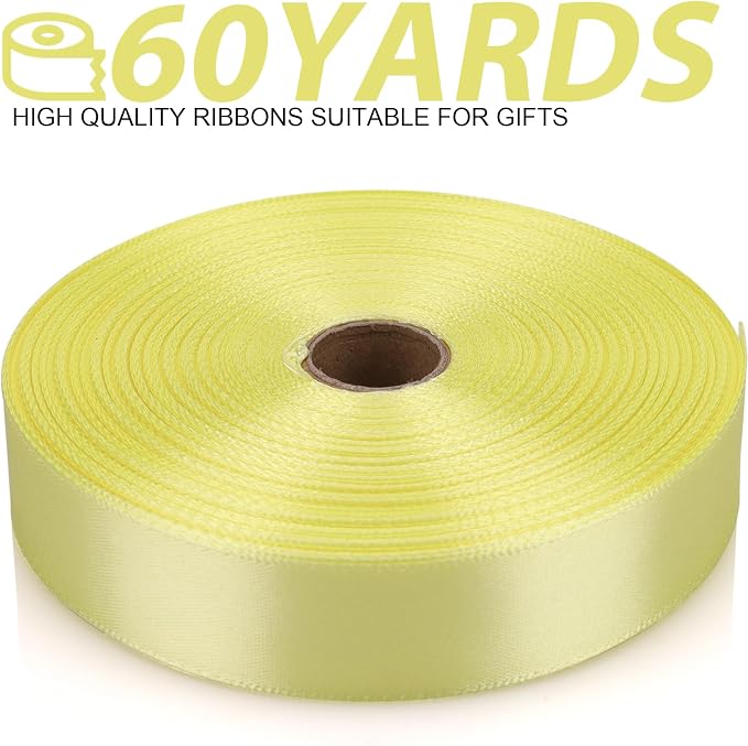 7/8 Inch 60 Yards Rice Yellow Satin Craft Ribbon-Single Face Polyester Ribbon - Image 2