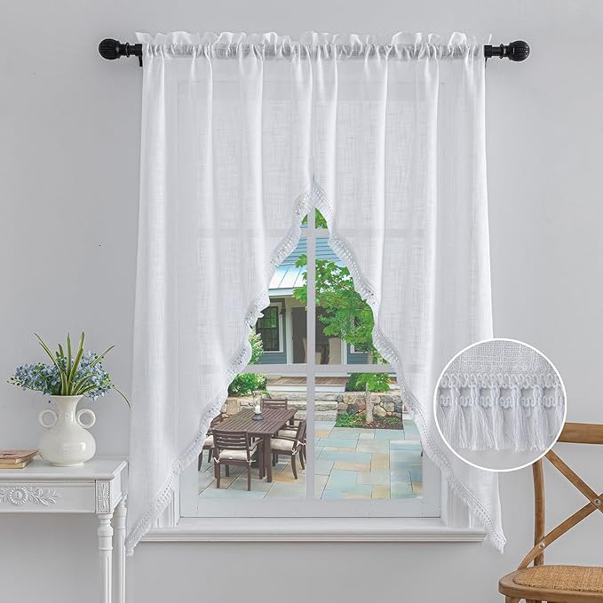 Beda Home Tassel Linen Textured Swag Curtain Valance by BedaHomeBedaLife