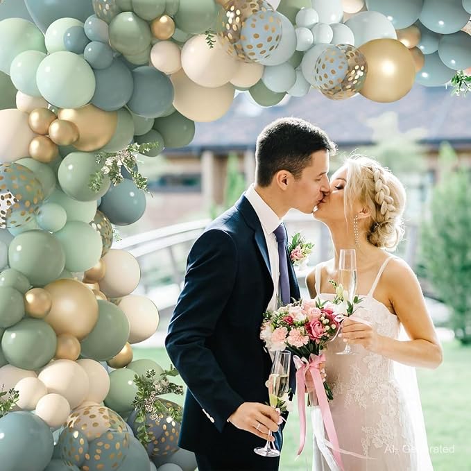 Dusty Blue Sage Green Balloon Arch Kit, Sand White Gold Confetti | Pastel Blue - Image 7