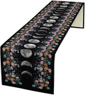 Boho Floral Moon Table Runner, Spring Flower Leaves Mystical Gothic Sun Moon Table Runner for Kitchen Dining Table Home Party,13x90 Inch Purple
