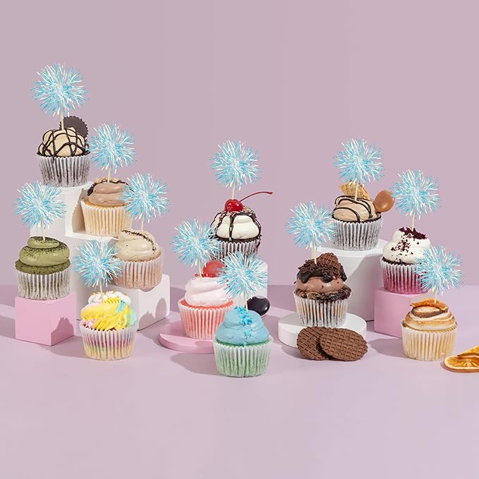 Gyufise 30Pcs Foil Firework Cupcake Toppers Sparkle Tinsel Cake Toppers Tinsel - Image 7