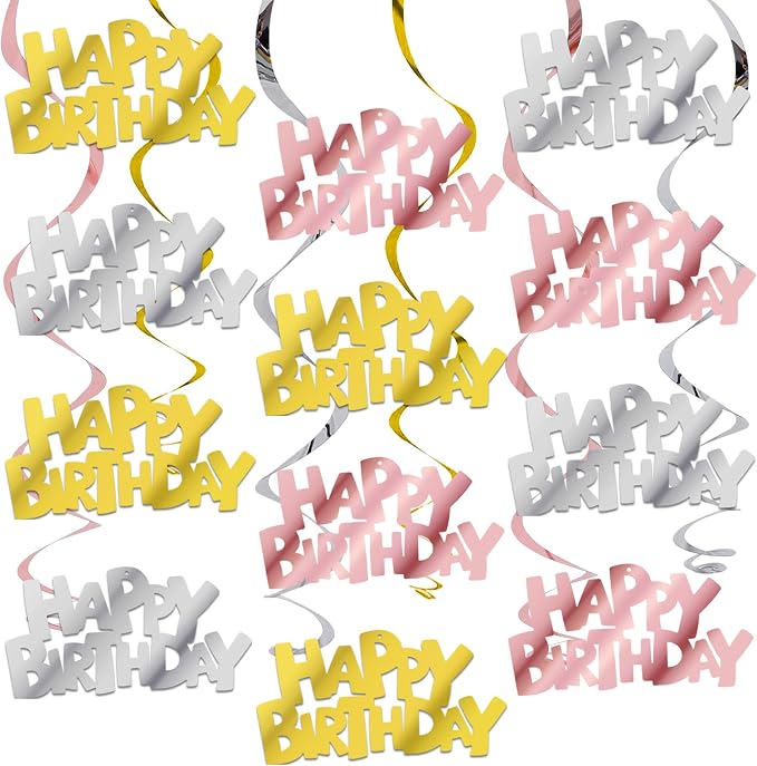 BEISHIDA 12 Pcs Happy Birthday Hanging Swirl Decorations, Women Birthday Party by Beishida