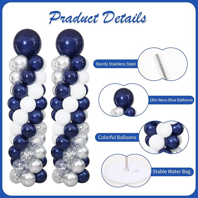 Navy Blue and Silver Balloon Column Stand Kit Set of 2 - Image 5