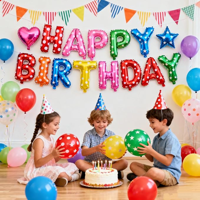 16" Happy Birthday Foil Letter Balloons Banner Set | Alphabet Balloons - Image 4
