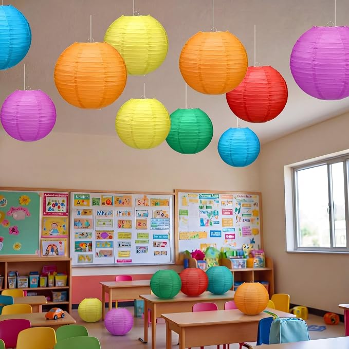 12 Pcs 10 Inch Hanging Paper Lanterns Party Decorations Colorful Rainbow - Image 6