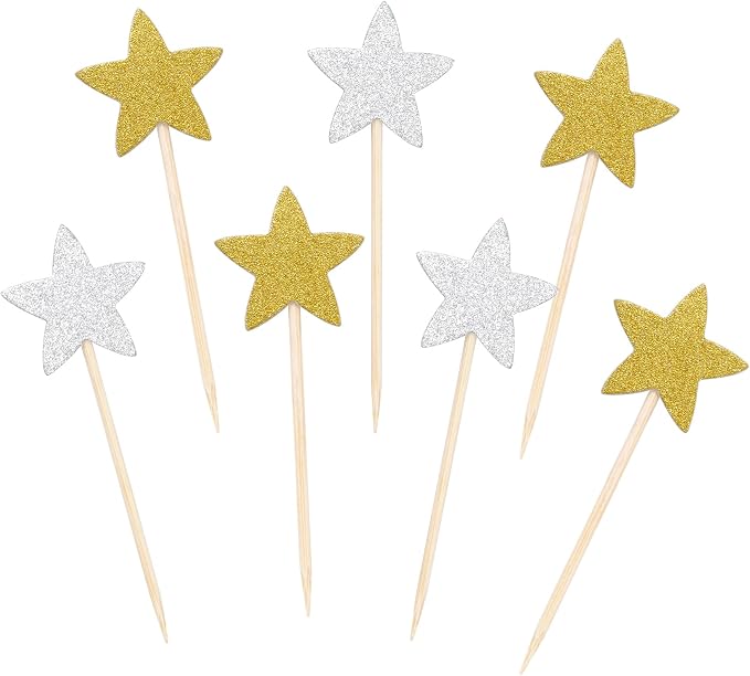 Pistha 50 Pcs Star Cupcake Toppers Glitter Twinkle Star Cupcake Picks by Pistha