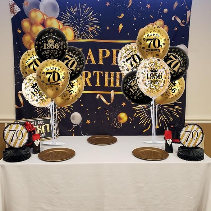 TONIFUL 4 Set 60th Birthday Decor Printed 1956 Black Gold Balloon Stand | - Image 5