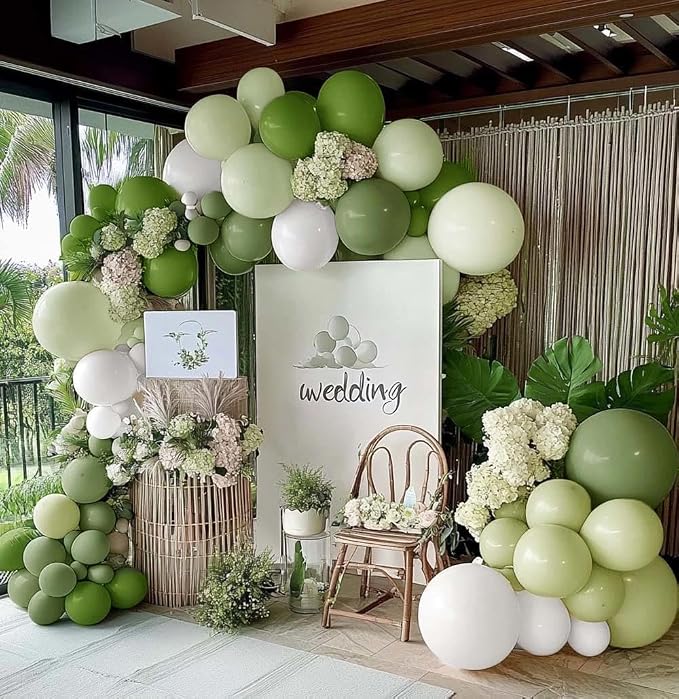 Green Balloon Arch Kit Double Stuffed Olive Dusty Sage Green White Balloons - Image 5