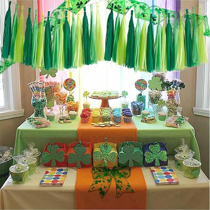 Green Ombre Colors Tassel 30Pcs Tissue Paper Tassels Garland DIY Hanging Paper - Image 4