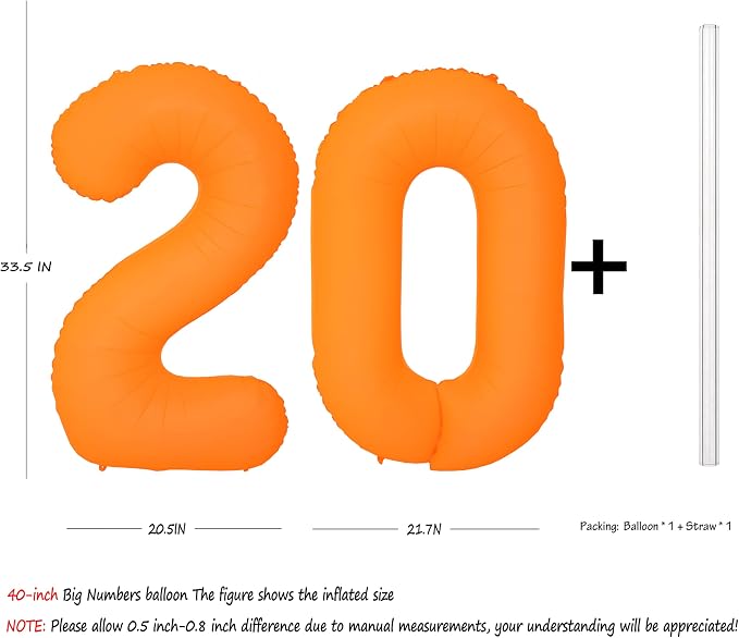 Orange Birthday Number 20 Balloon 40IN Fluorescent Orange 20 Balloon | - Image 2