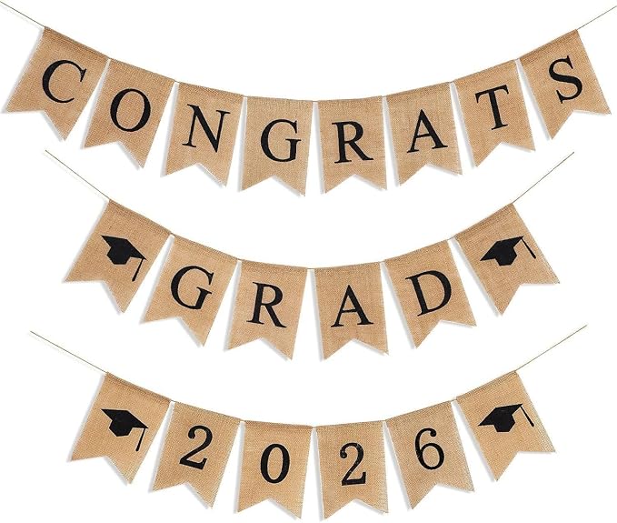 3Pcs Graduation Burlap Banner 2027, Congrats Grad Banner | Pre-strung, by SEPGLITTER