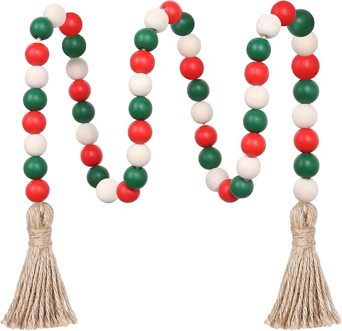 Meplait Wood Bead Garland, 39in Decorative Tassels Garland, Christmas | Natural by Meplait