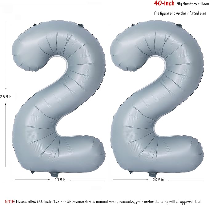 40 In Matte gray Number Balloon Helium Foil Mylar Birthday Balloon Digit 22 | - Image 2